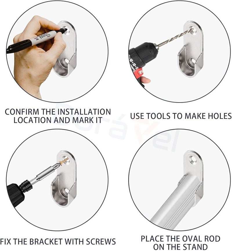 Duravel Oval Closet Rod, White Chrome, 95 cm with Mounting Brackets and Screws - Image 3